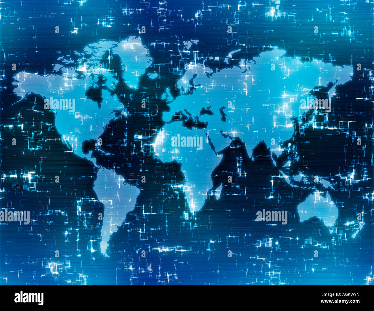 World map background image sur l'écran bleu de haute technologie Banque D'Images
