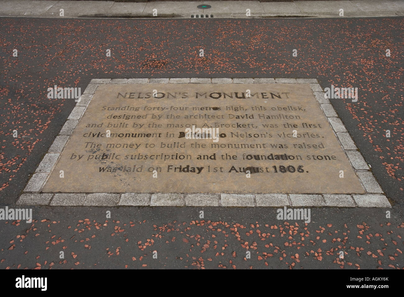 La plaque près de Monument Nelson Glasgow Ecosse Banque D'Images