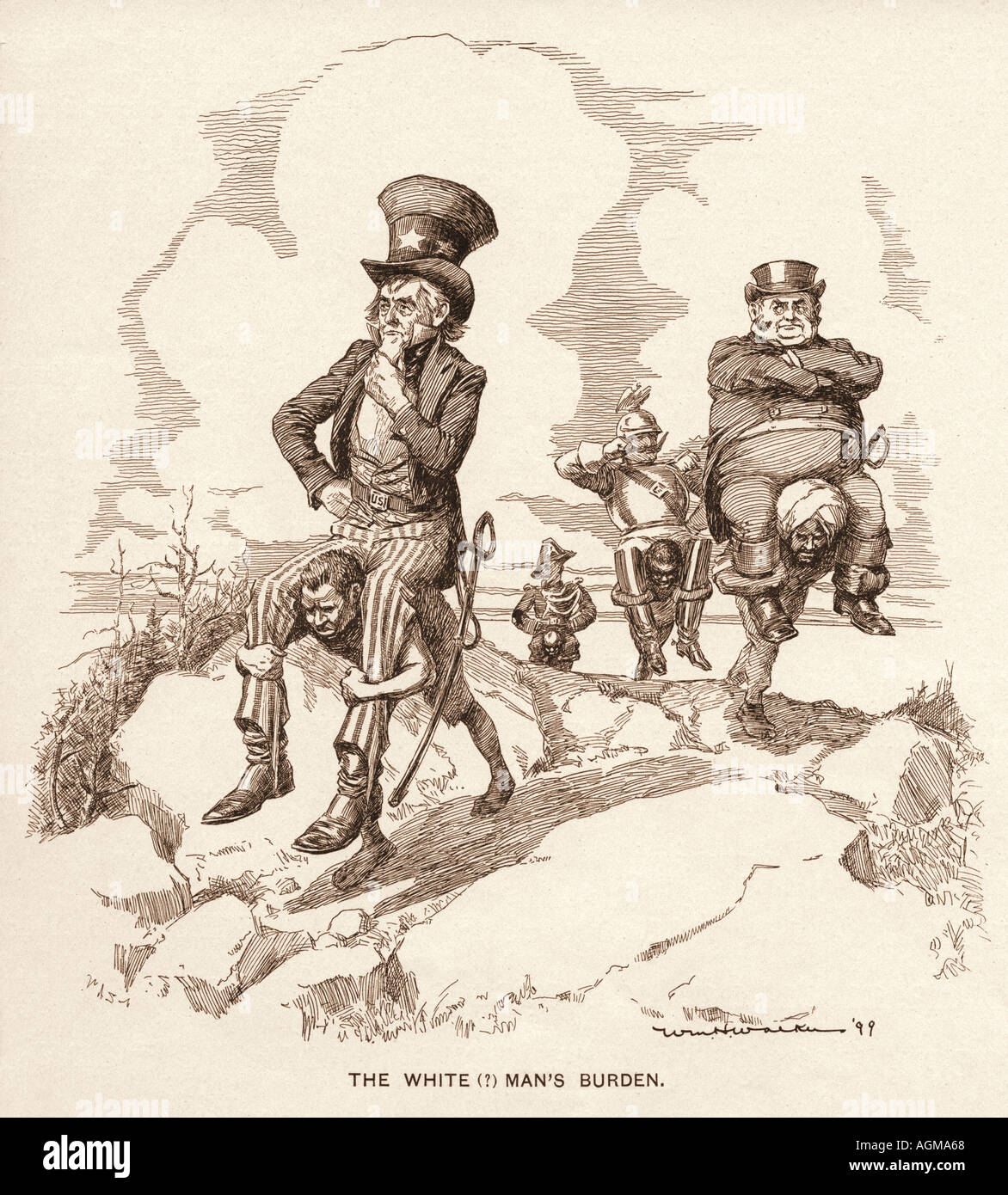 Caricature de 1899 au sujet de l'impérialisme américain et européen en Afrique. Banque D'Images