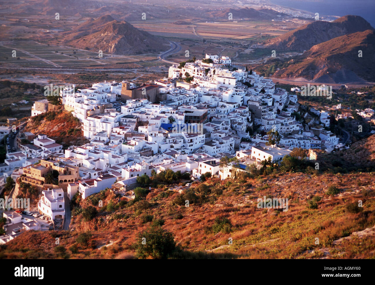 Vue de Mojacar Espagne à partir d'une point de vue au coucher du soleil Banque D'Images