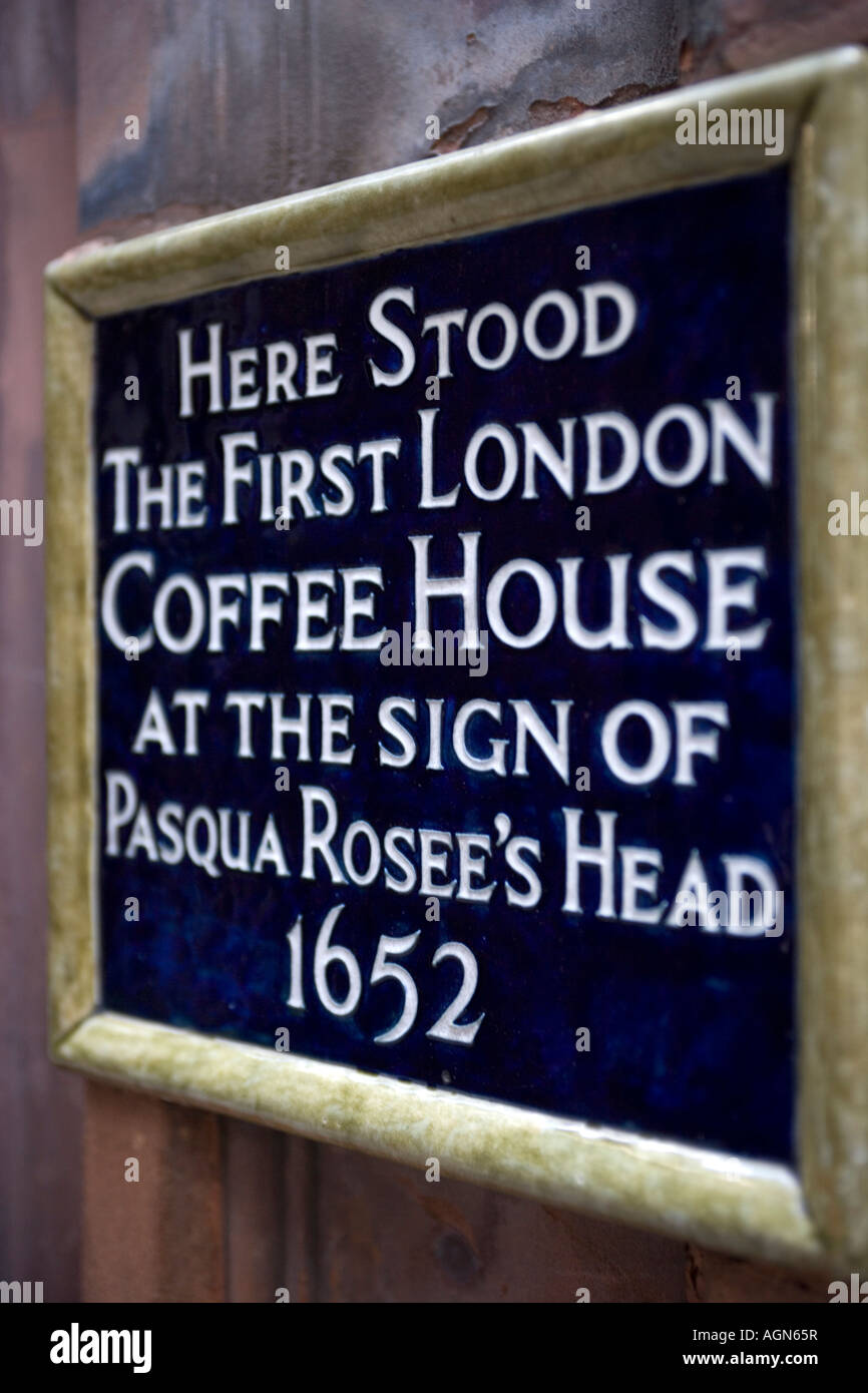 La première plaque de Maison du Café de Londres à l'extérieur de la Jamaica Wine House St. Michaels Alley London Banque D'Images