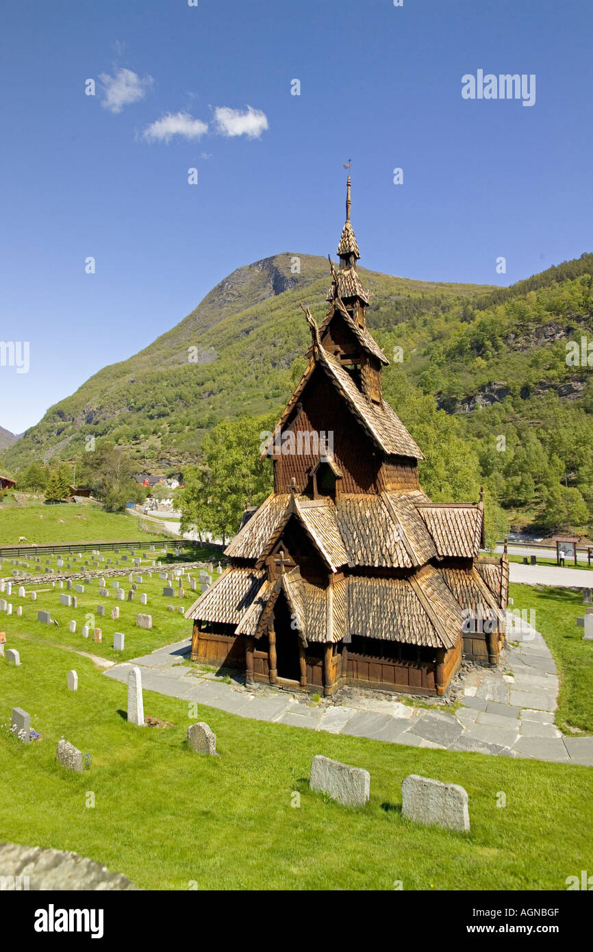 Dans la Starvkirke Borgund Laerdal Valley près de Laerdalsoyri Norvège Banque D'Images