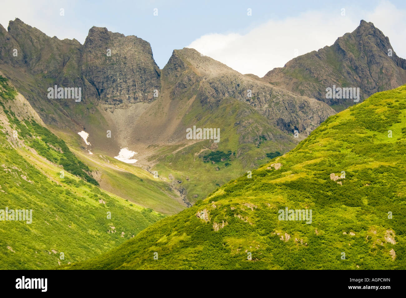 Au sud-ouest de l'Alaska des pics de montagne verte en velours de la montagnes Kilbuck Wood-Tikchikl Parc St. Banque D'Images