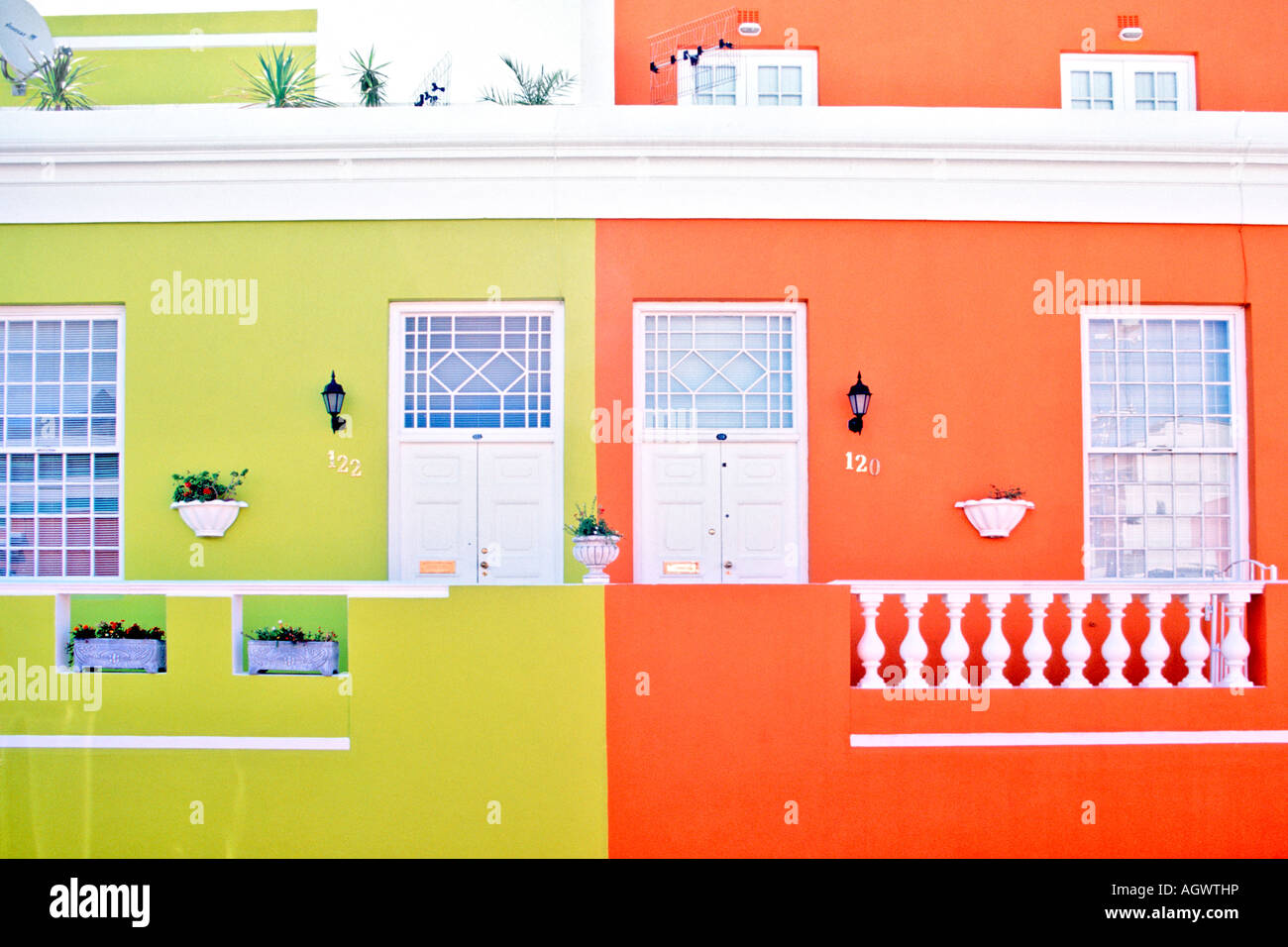 Les murs des maisons pastel colorés dans le quartier de Malay (également connu sous le nom de Bo-Kaap) à Cape Town Afrique du Sud. Banque D'Images