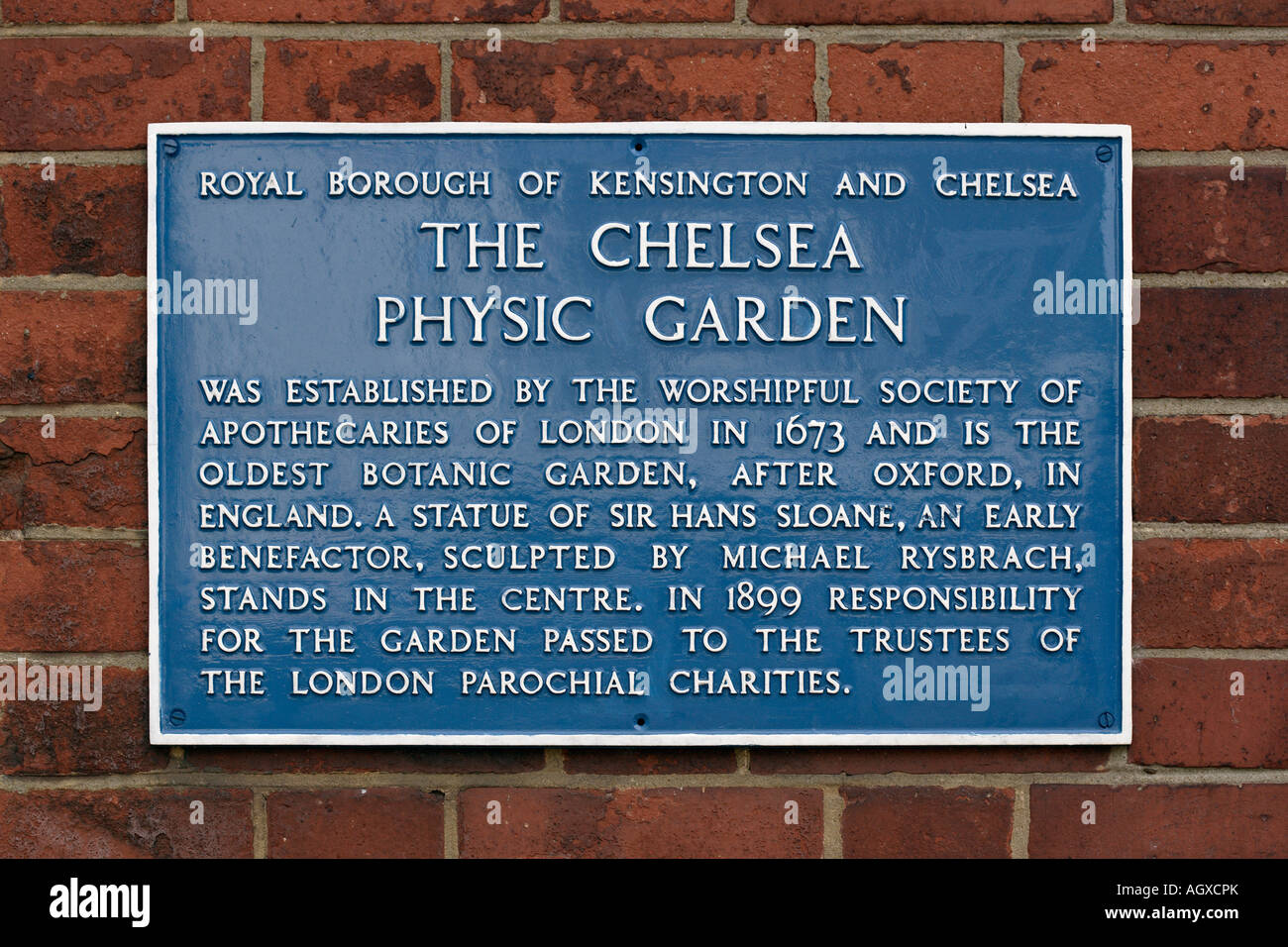 Le Chelsea Physic Garden plaque d'information Londres Banque D'Images