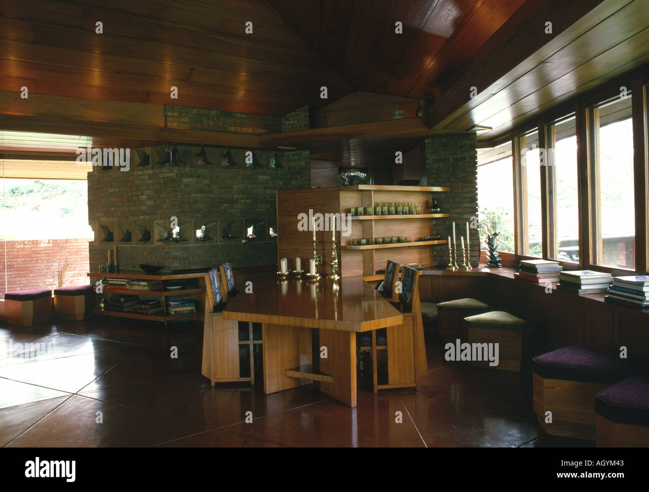 William Palmer House, 227 Orchard Hills Drive, Ann Arbor, Michigan, 1950. Coin salle à manger. Architecte Frank Lloyd Wright Banque D'Images