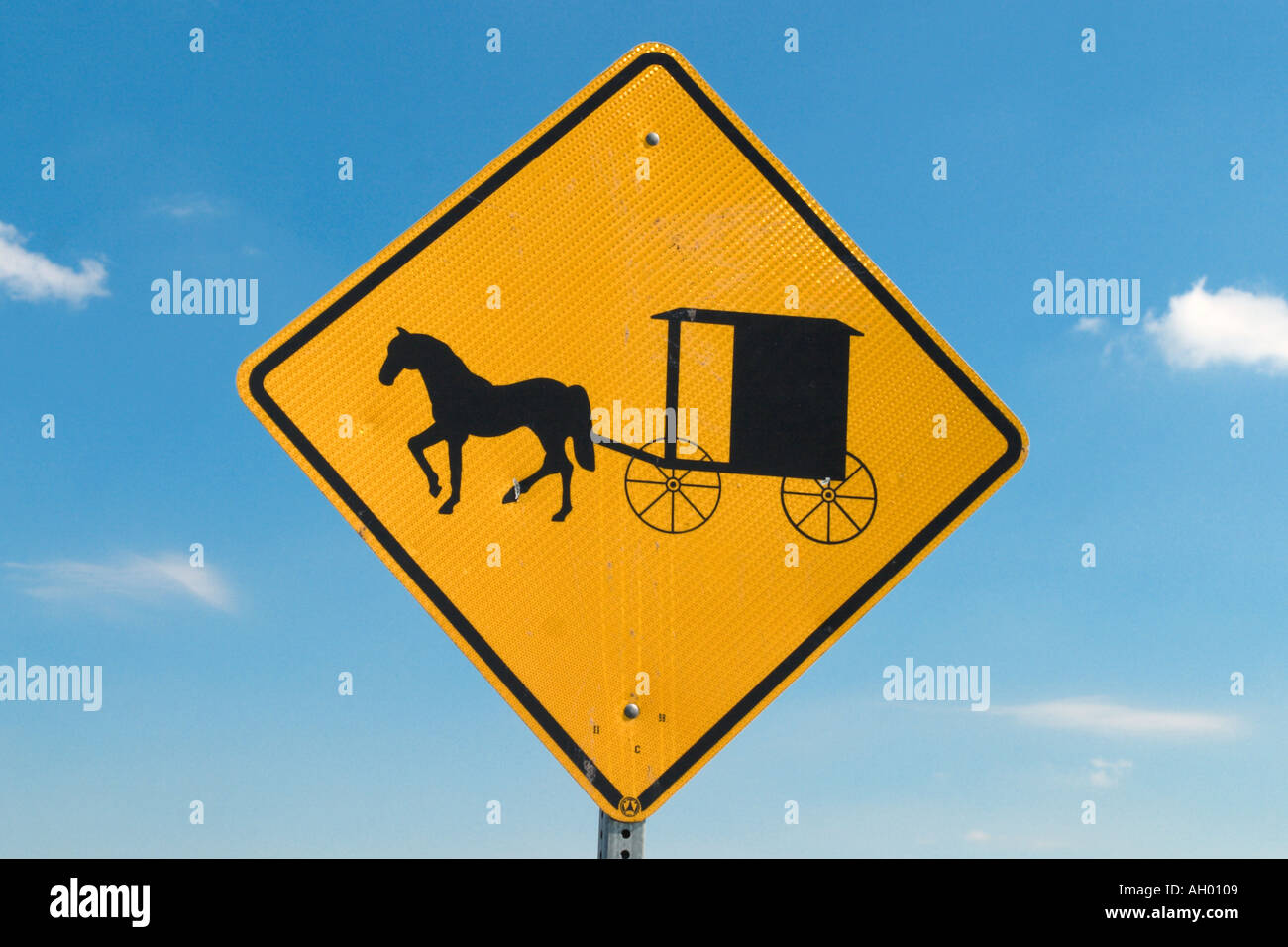 Cheval Amish et transport Road Sign, comté de Lancaster, Pennsylvanie, USA Banque D'Images