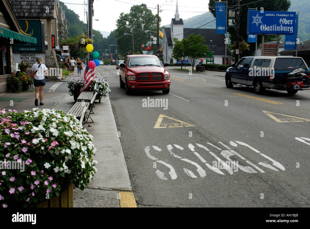 Le centre-ville de Gatlinburg, Tennessee, porte de Great Smoky Mountains National Park Banque D'Images