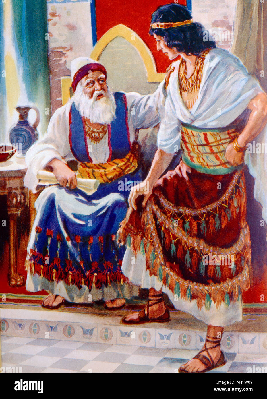 David racontant à son fils Salomon ses plans pour construire une peinture de temple par Henry Coller Bible Story Judaïsme Holy People Banque D'Images