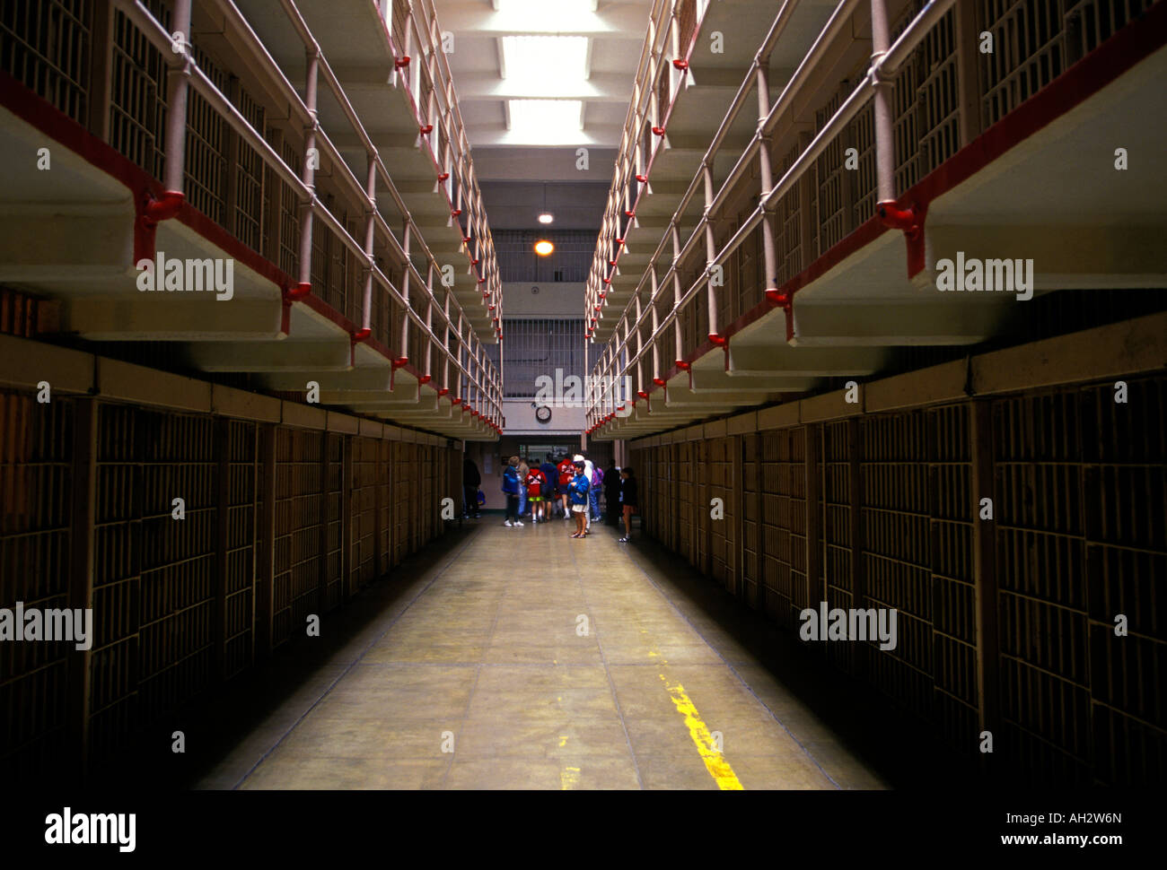 Bloc cellulaire, Broadway, la prison d'Alcatraz, l'île d'Alcatraz, la isla de los alcatraces, San Francisco, California, UNITED STATES Banque D'Images
