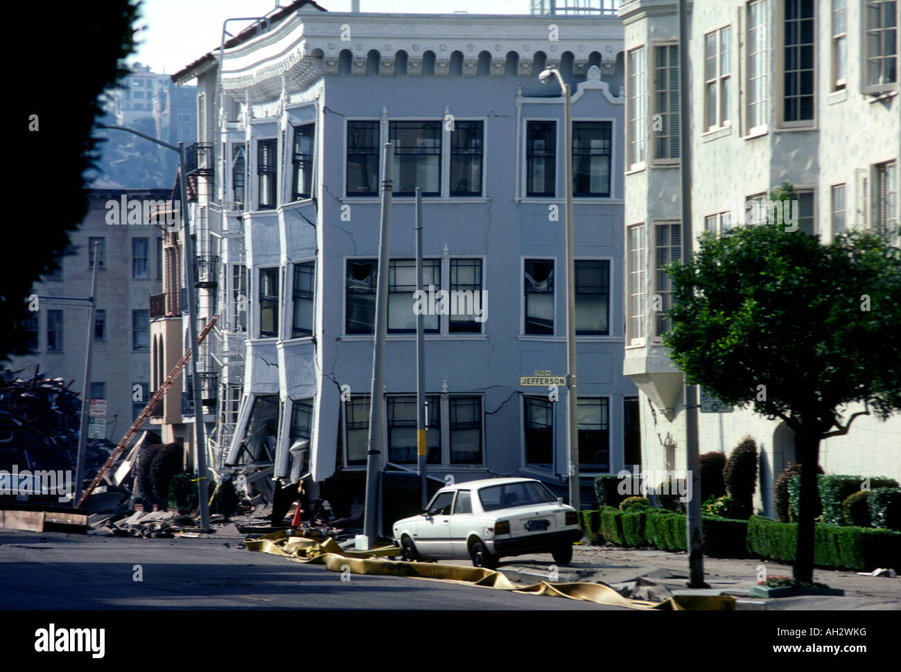 17 octobre 1989 tremblement de terre de Loma Prieta, séisme, tremblement de terre de Loma Prieta, dégâts causés par le tremblement de terre, de Marina District, à San Francisco, Californie Banque D'Images
