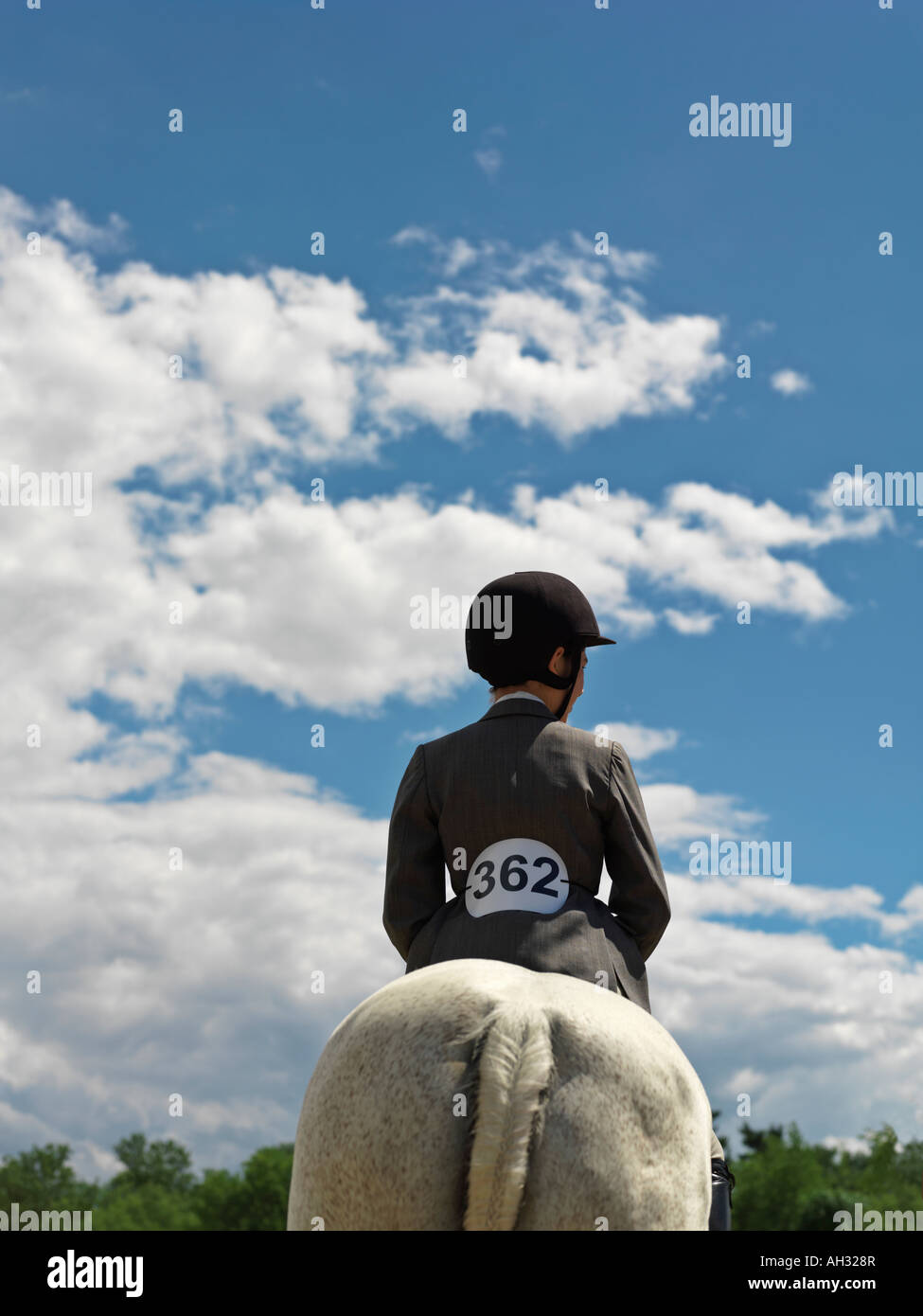 Canada Ontario Niagara sur le lac Teenage equestrian monté au sommet de l'vue arrière Banque D'Images