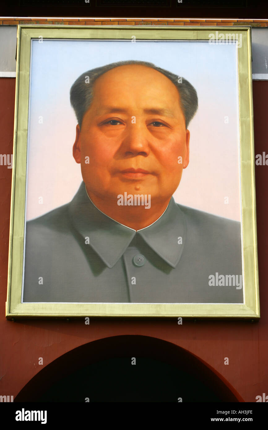 Portrait du président Mao Place Tiananmen porte de la paix céleste Beijing Chine Banque D'Images