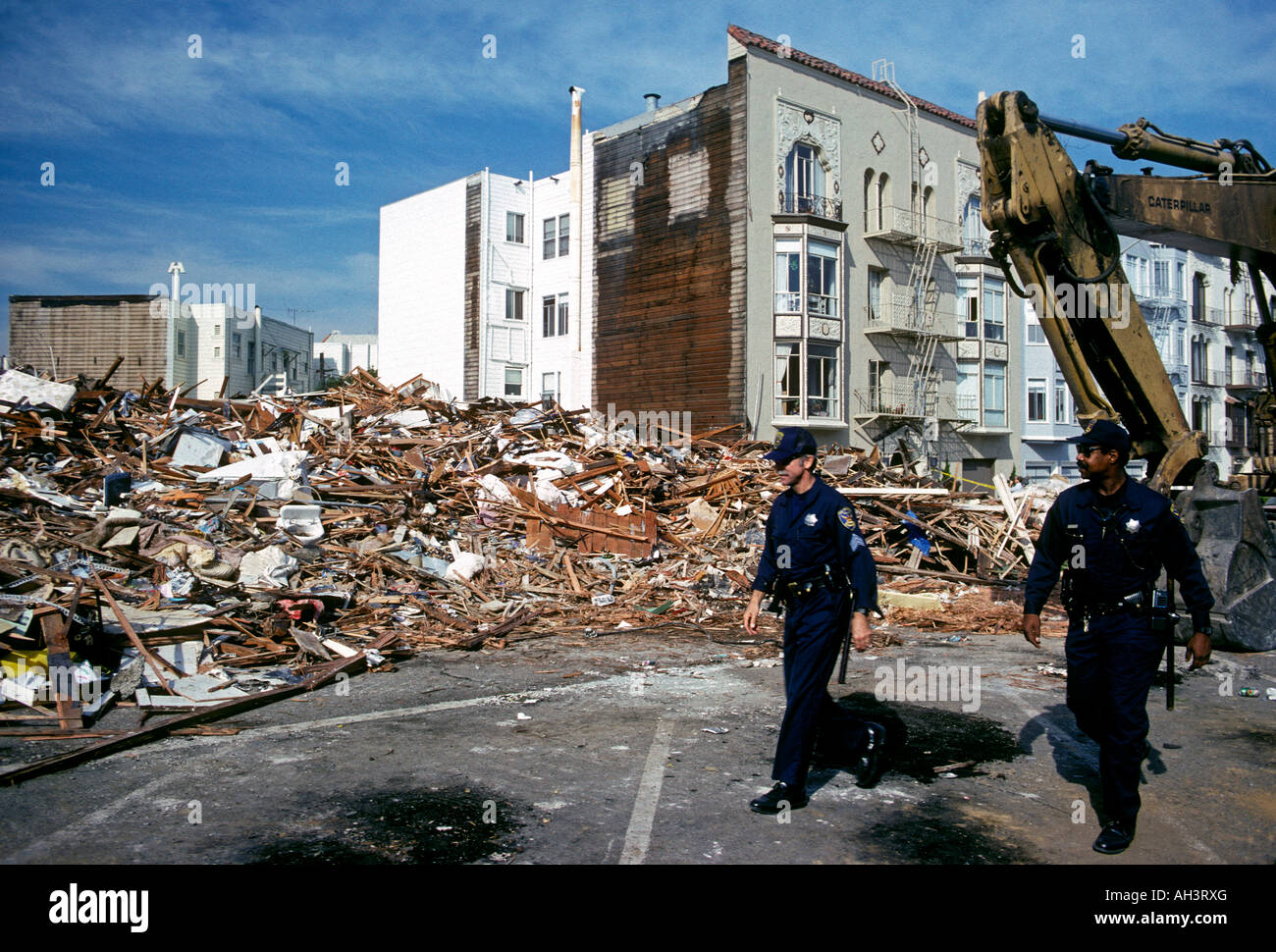 17 octobre 1989 tremblement de terre de Loma Prieta, séisme, tremblement de terre de Loma Prieta, dégâts causés par le tremblement de terre, de Marina District, à San Francisco, Californie Banque D'Images
