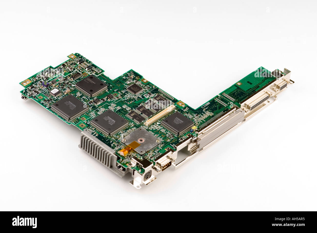 Le circuit principal d'un ordinateur portable (carte mère) board montrant différents composants électroniques Banque D'Images