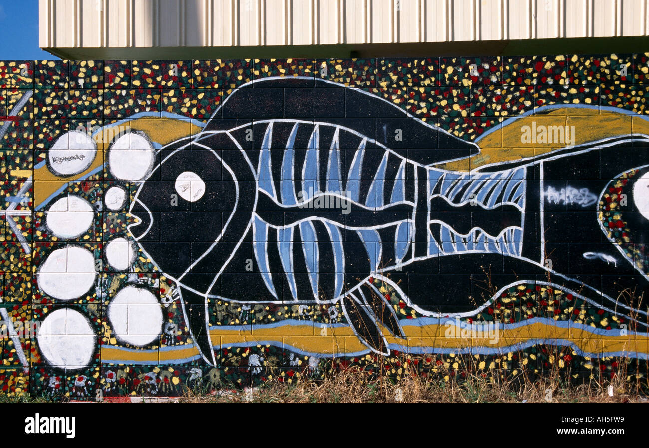 Australia Aboriginal Art peinture sur mur Banque D'Images