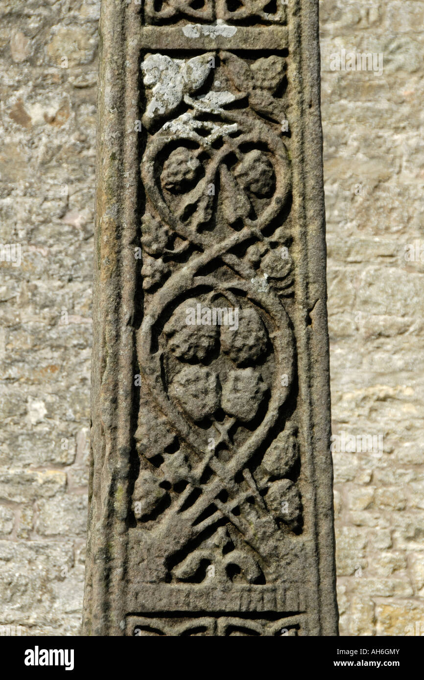 Vigne symétrique rouleau , côté sud de Bewcastle Cross , fin du viie siècle , .( détail ) . Eglise de Saint Cuthbert . Bewcastle Banque D'Images