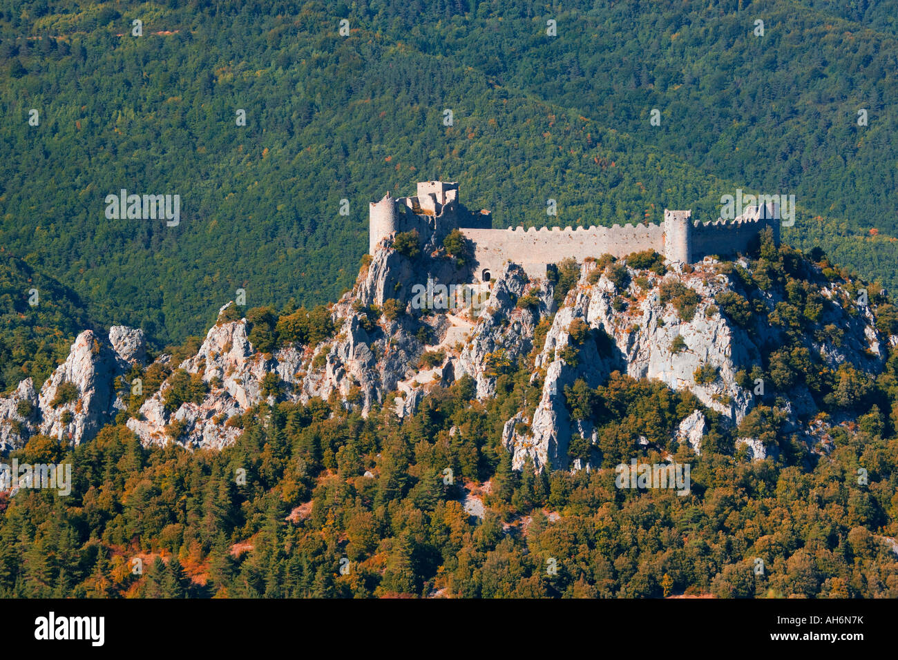 France Languedoc Roussillon chateau cathare de Puilaurens Banque D'Images