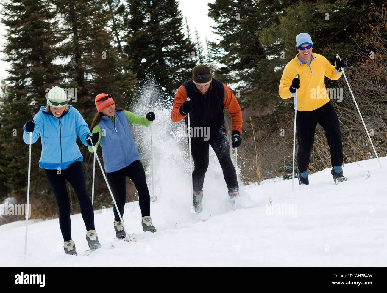 Quatre personnes ski Banque D'Images
