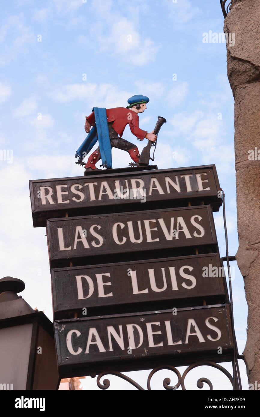Madrid Espagne signe pour restaurant Las Cuevas de Luis candelas Banque D'Images