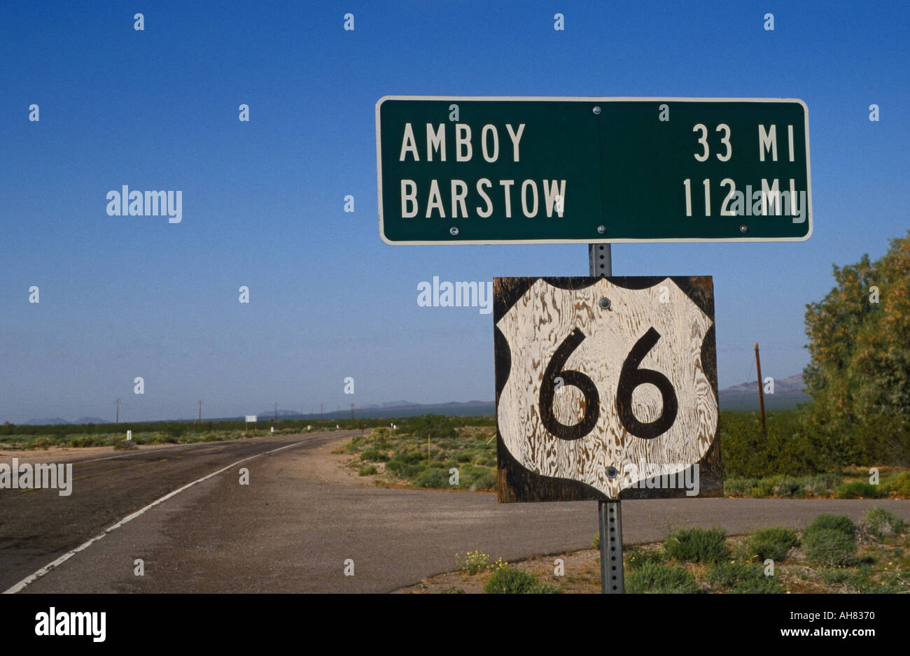 Désert de Mojave en Californie signe Route 66 Banque D'Images