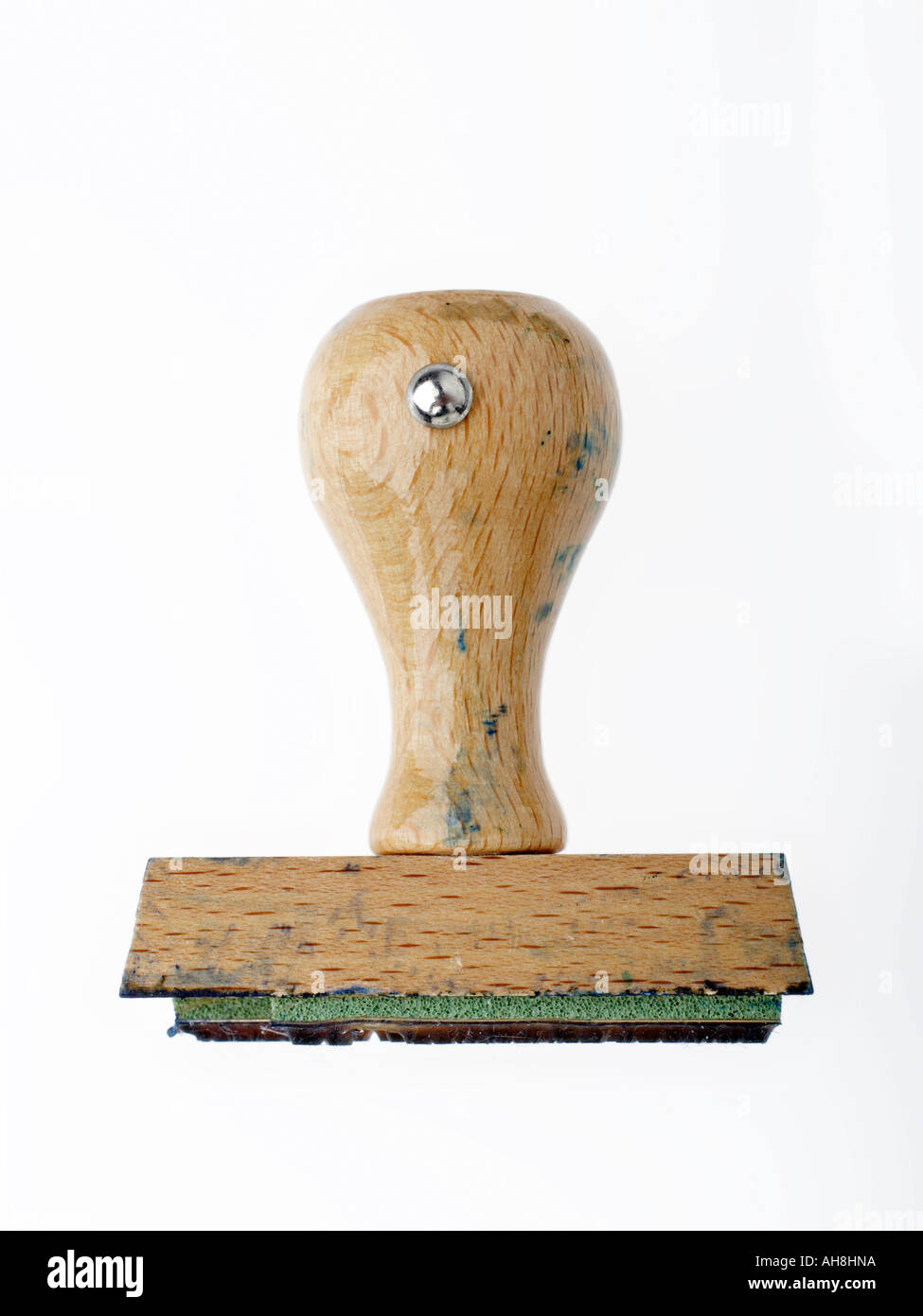 Seule l'utilisation de tampon en caoutchouc en bois avec panneaux sur fond blanc Banque D'Images