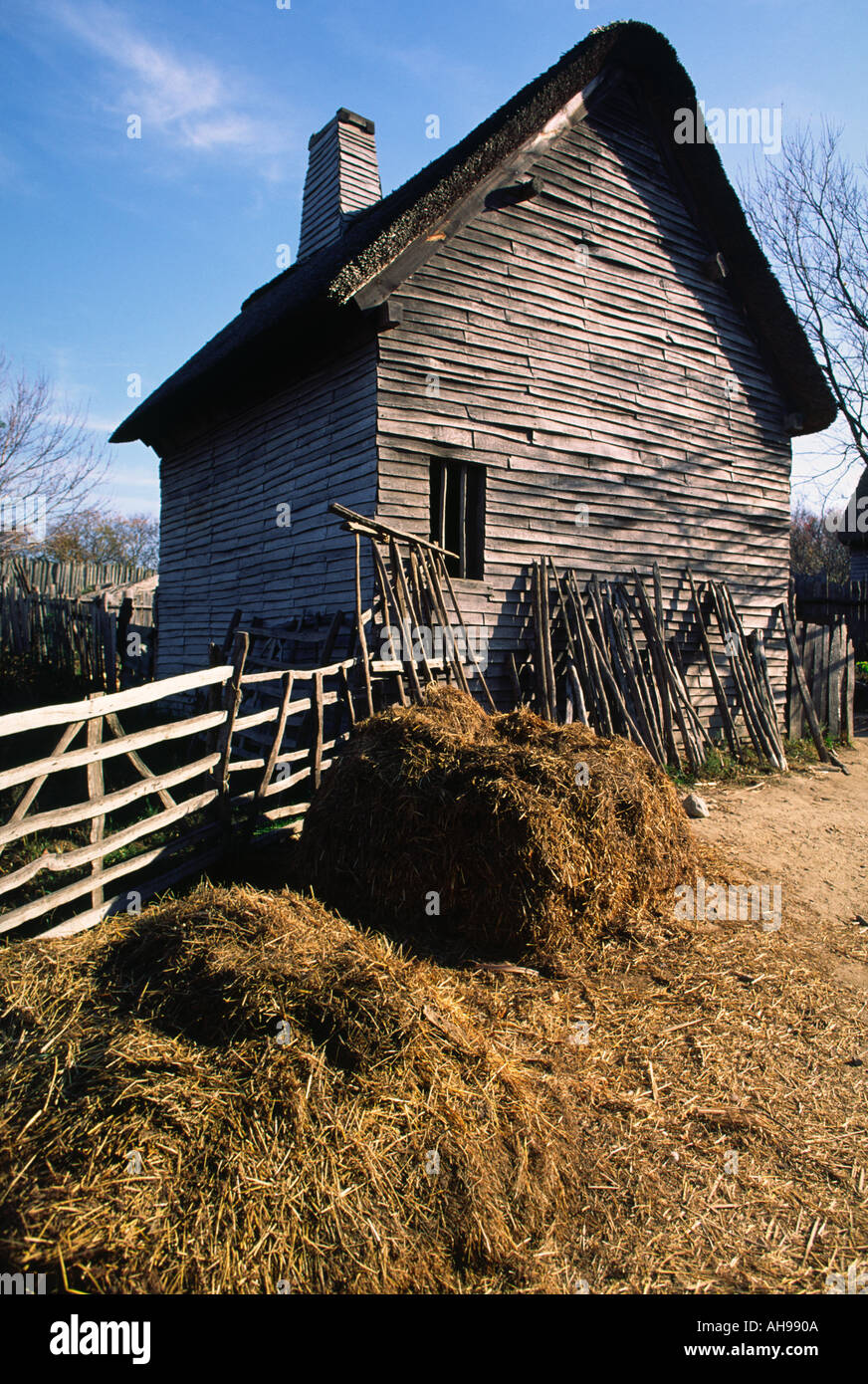 Plimoth Plantation. Un centre de loisirs de l'établissement historique du 17ème siècle dans la région de Plymouth au Massachusetts. Banque D'Images