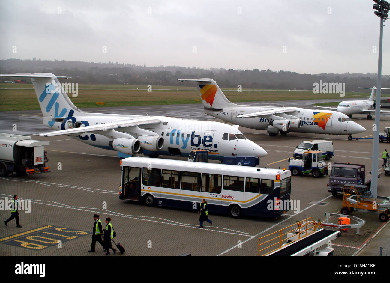 146 BAc Flybe avion sur le tarmac de l'aéroport de Southampton Hampshire England UK Banque D'Images