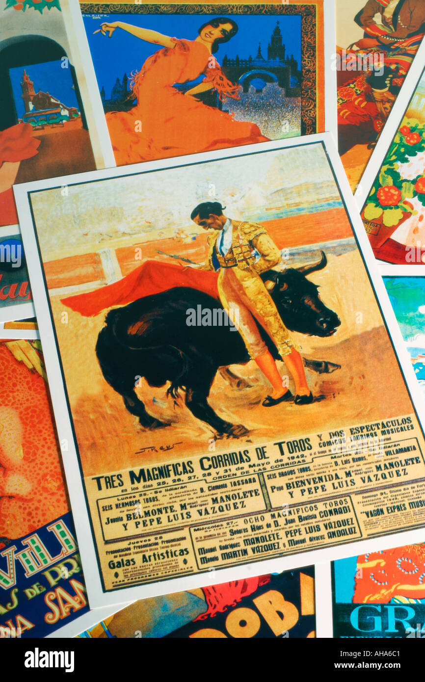 Espagne Carte Postale de corrida affiche présentant torero Manolete Banque D'Images