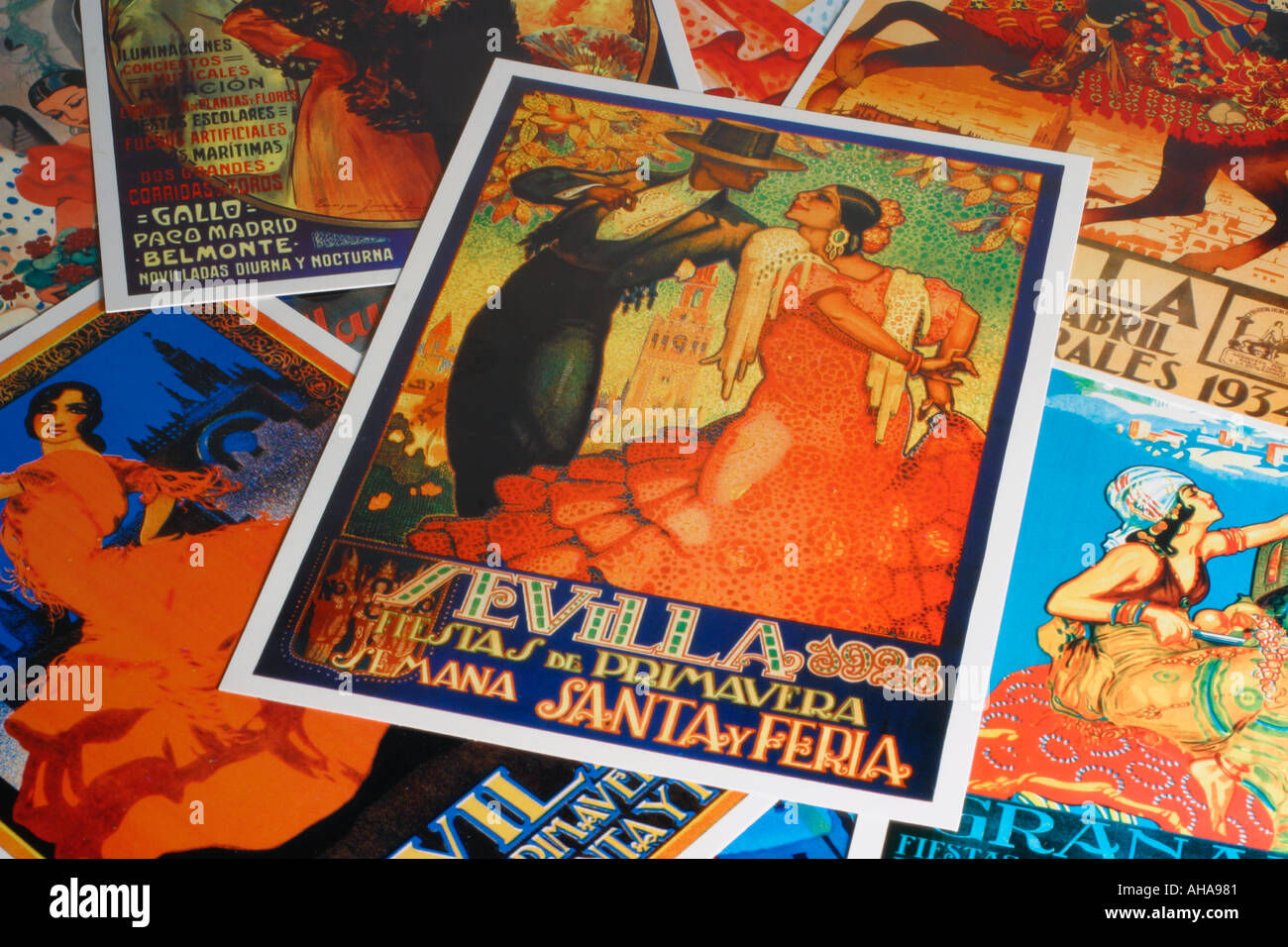 Espagne Carte postale de l'affiche pour 1928 foire d'Avril de Séville et la Semaine Sainte Banque D'Images