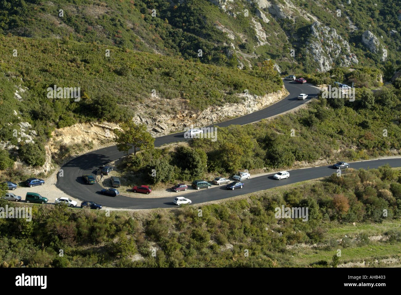 Route de montagne lacets près de la Sainte Baume, la Provence, France Banque D'Images