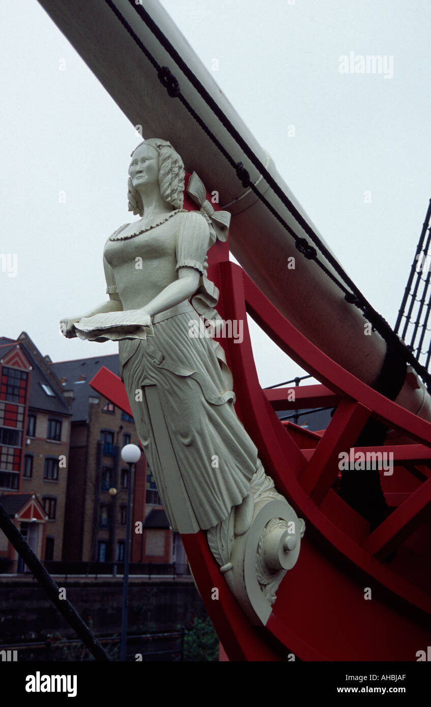 Figure de proue sur les trois Sœurs boat Dock Tabac Wapping Londres Angleterre Royaume-uni Banque D'Images