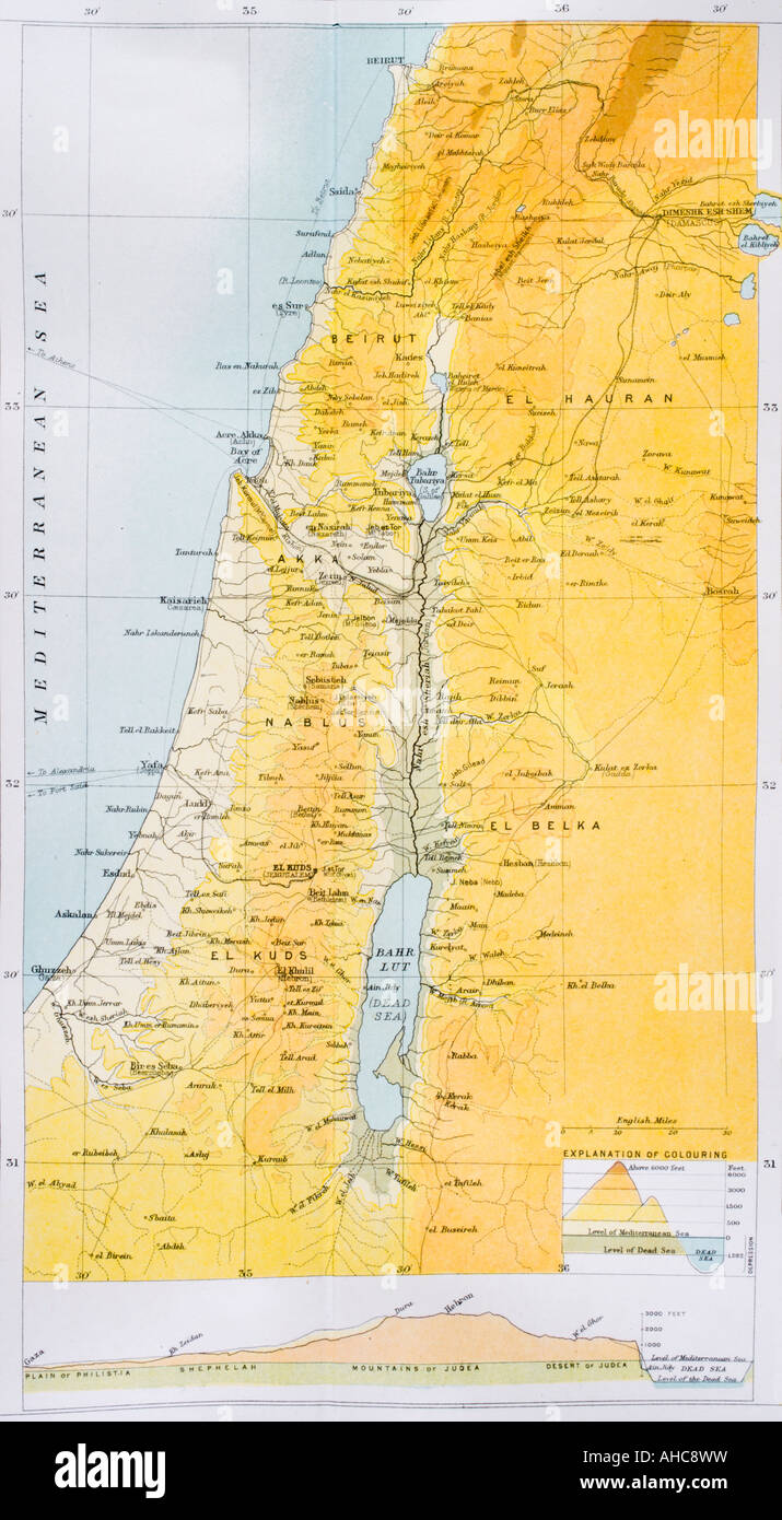 Carte de Palestine dans les années 1890. Banque D'Images