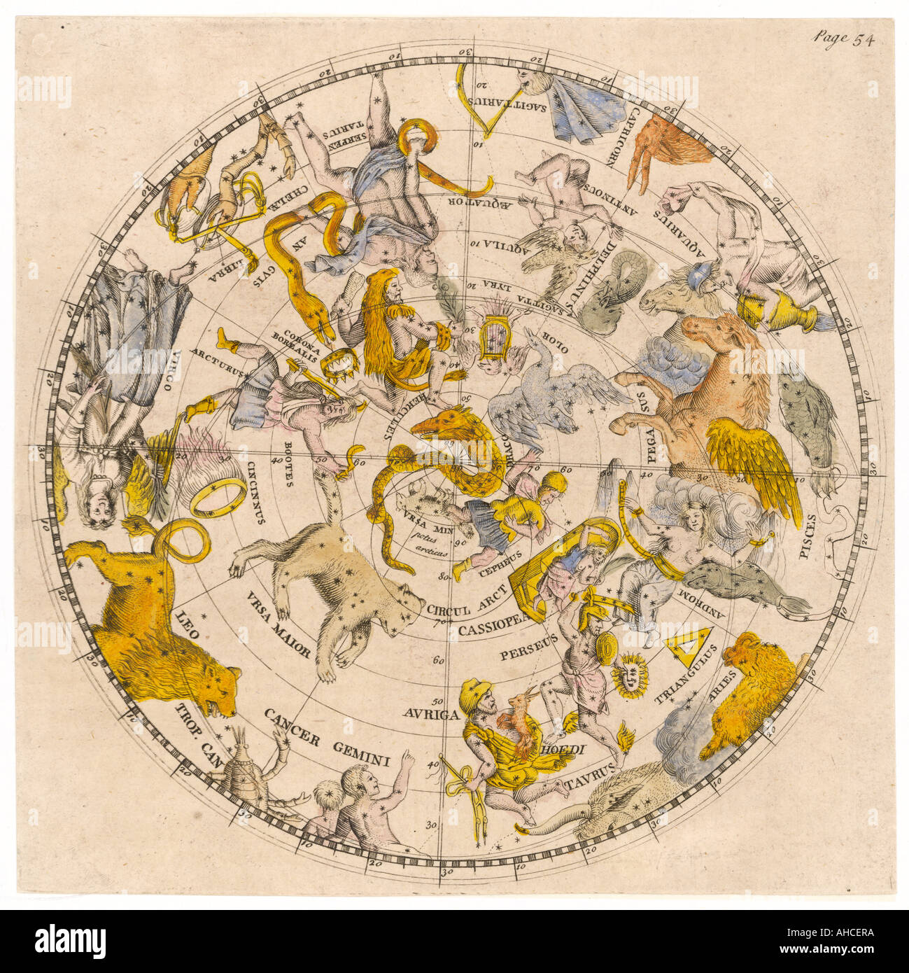 Carte 1805 Zodiac Étoiles Banque D'Images