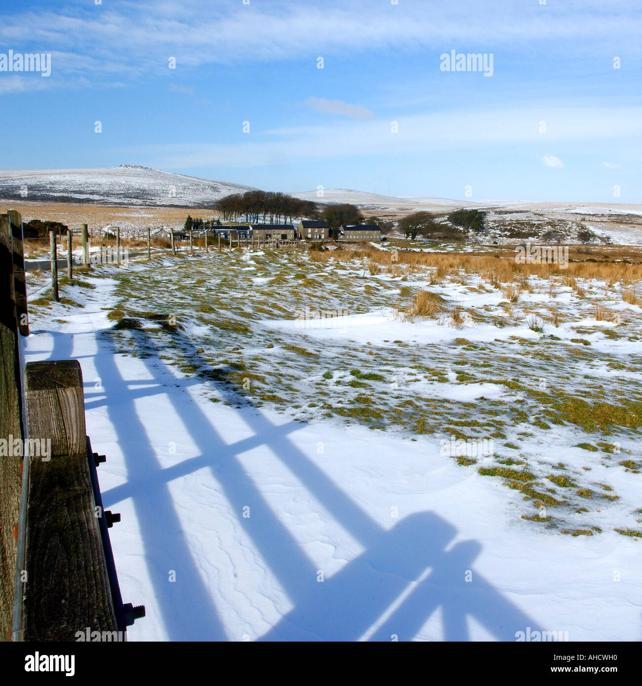 Scène de neige sombre pris sur le sud du Devon Dartmoor près de Princetown et Dartmoor Prison Banque D'Images