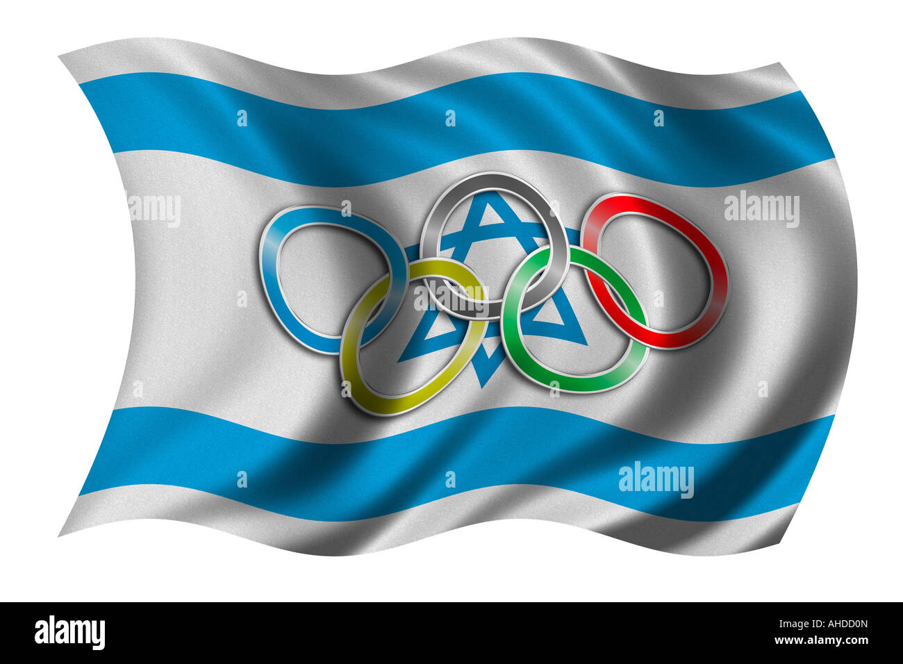 Drapeau d'Israël avec symbole olympique Banque D'Images