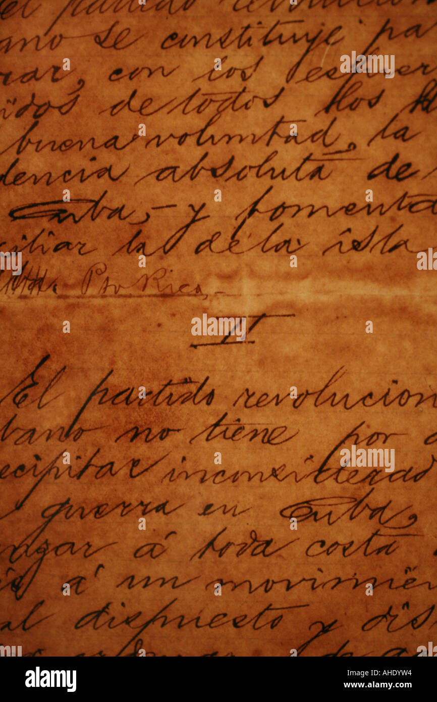 La Havane Cuba vieille écriture des lettres de José Martí dans le musée à la plaza de la Revolución Banque D'Images