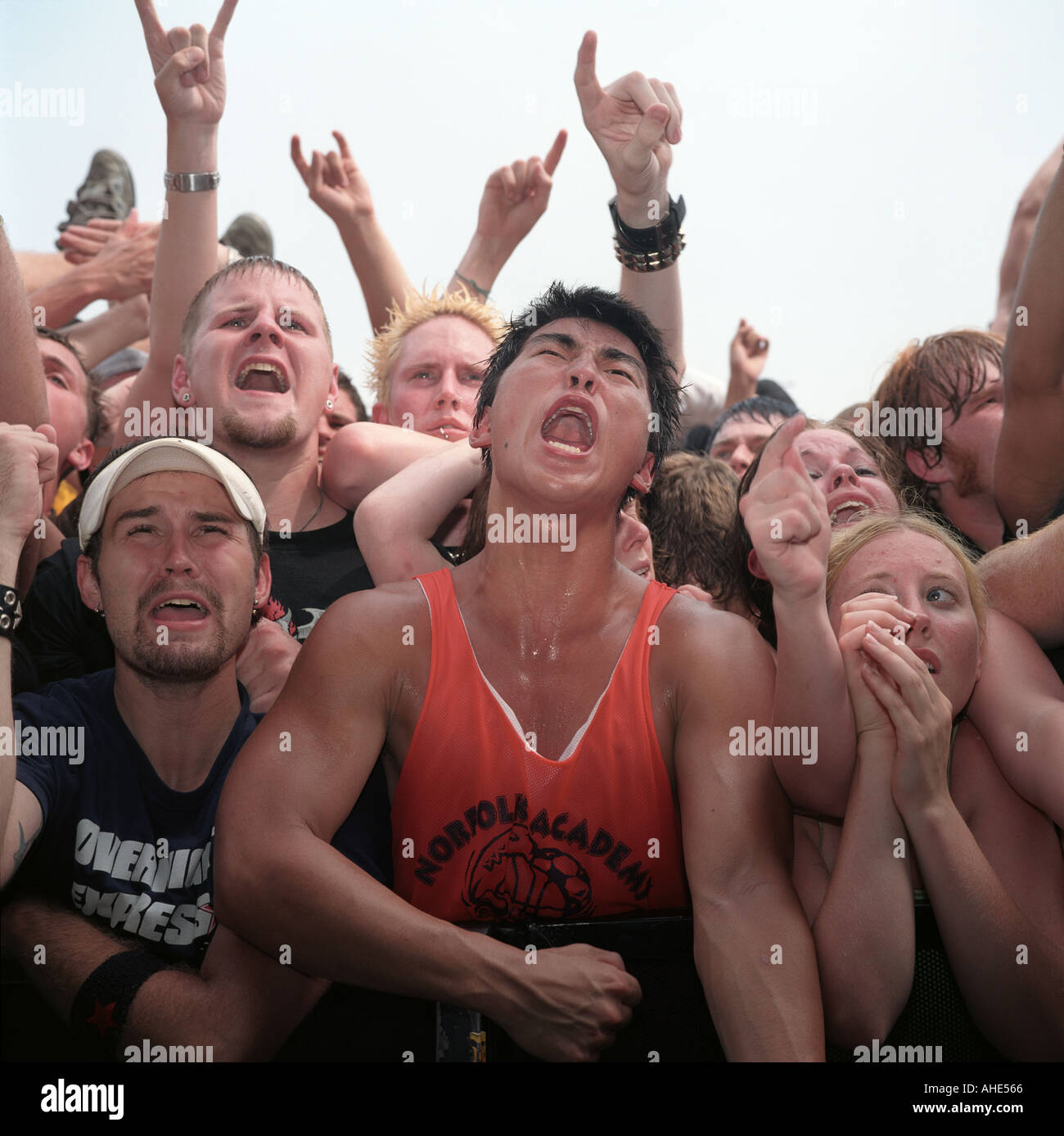 Fans de punk rock dans le mosh pit d'une piscine en plein air, le festival punk Warped Tour, Virginia, USA. Banque D'Images