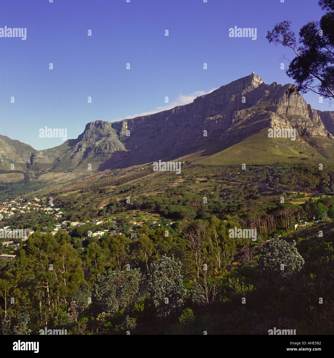 Trois quart vue de l'ombre au soleil et à pentes de Table Mountain de Signal Hill Cape Town Afrique du Sud Banque D'Images