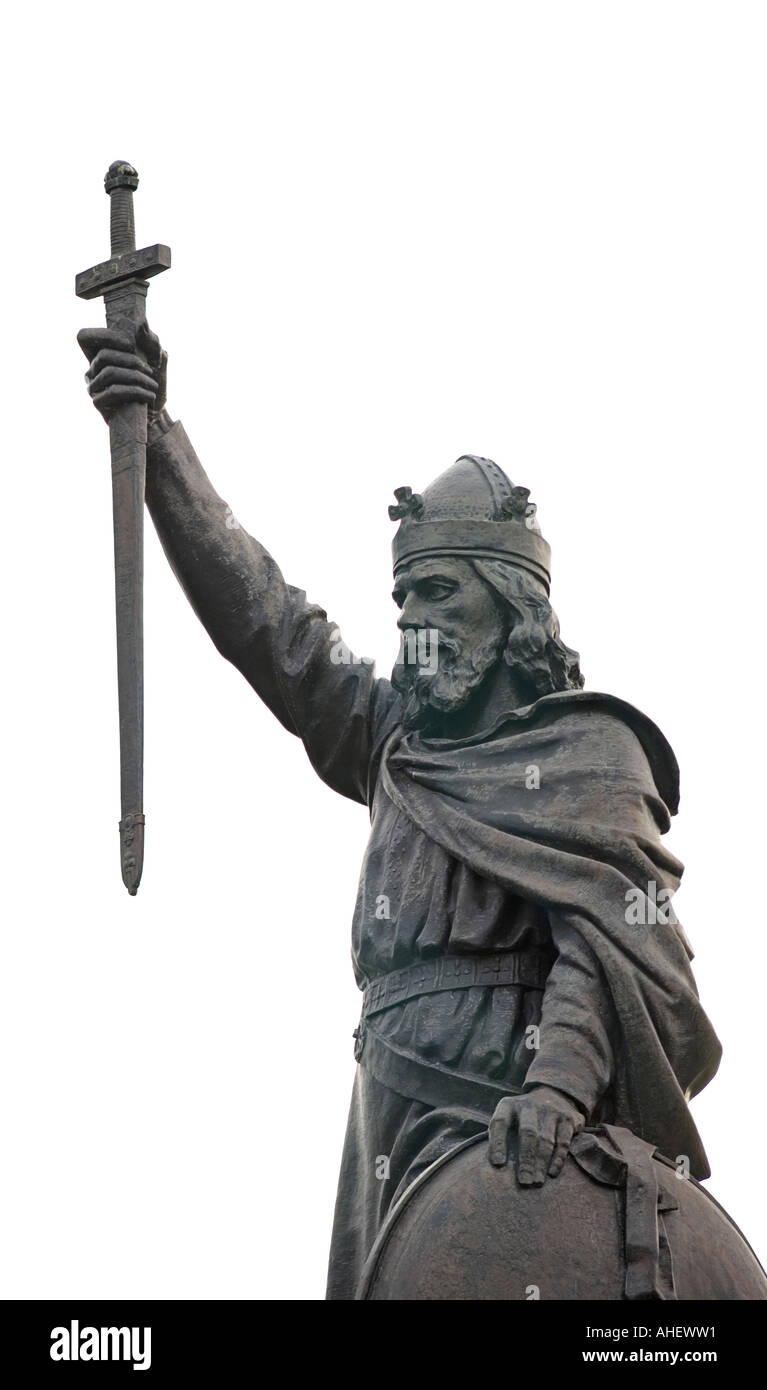 Statue du Roi anglo-saxon Alfred le Grand, roi de Wessex de 871 à 899 à l'épée Winchester Hampshire Angleterre Banque D'Images