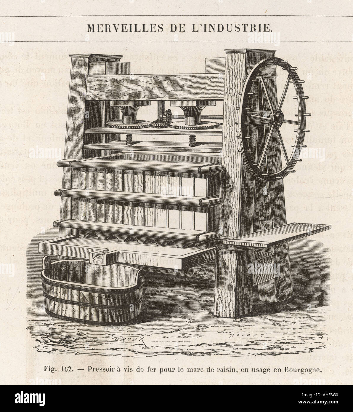 La Presse du Vin 1870 Banque D'Images