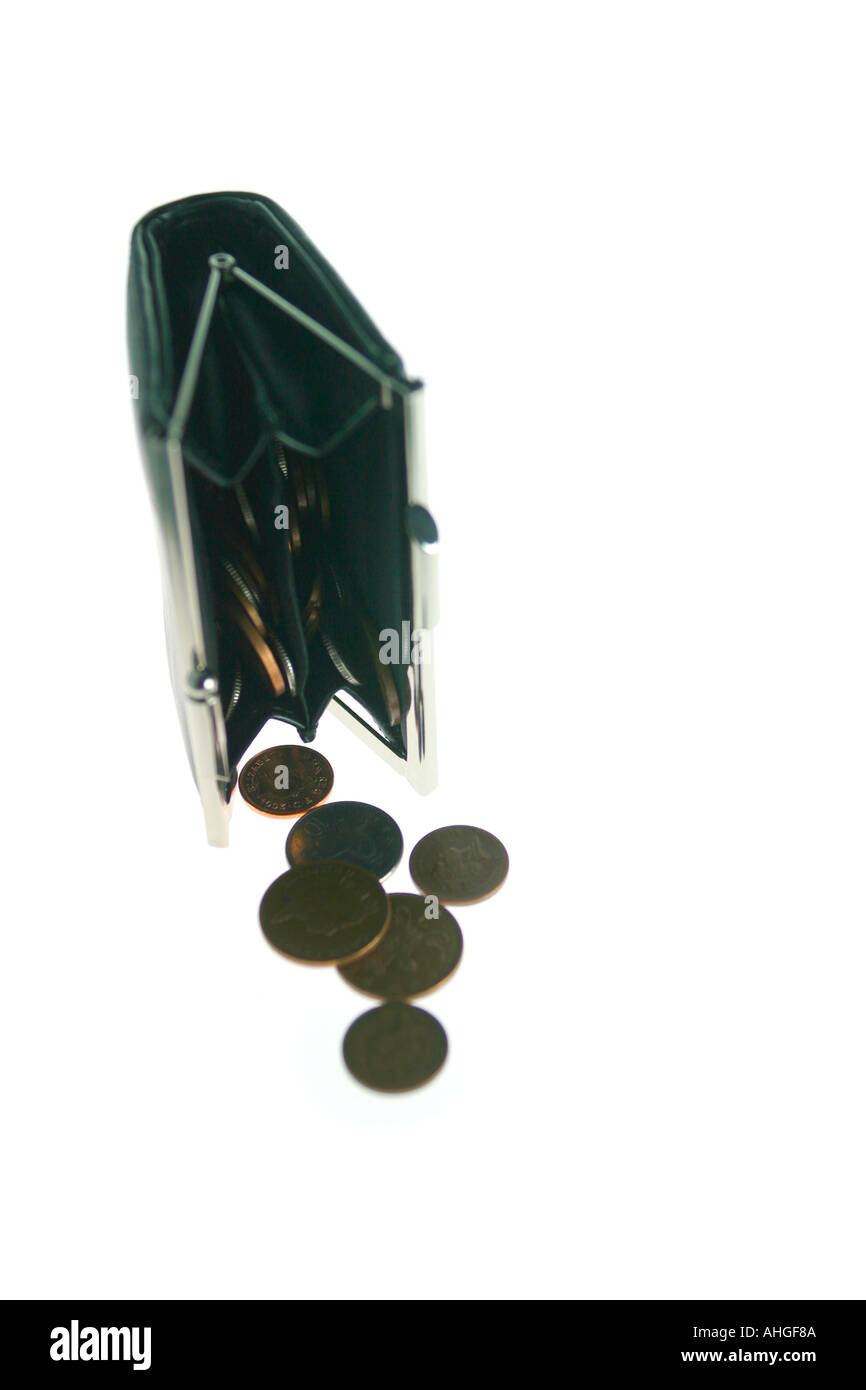 Sac à main ouverte avec des pièces Banque D'Images