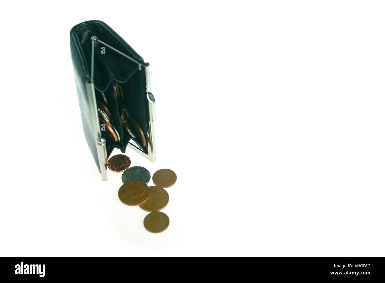 Sac à main ouverte avec des pièces Banque D'Images