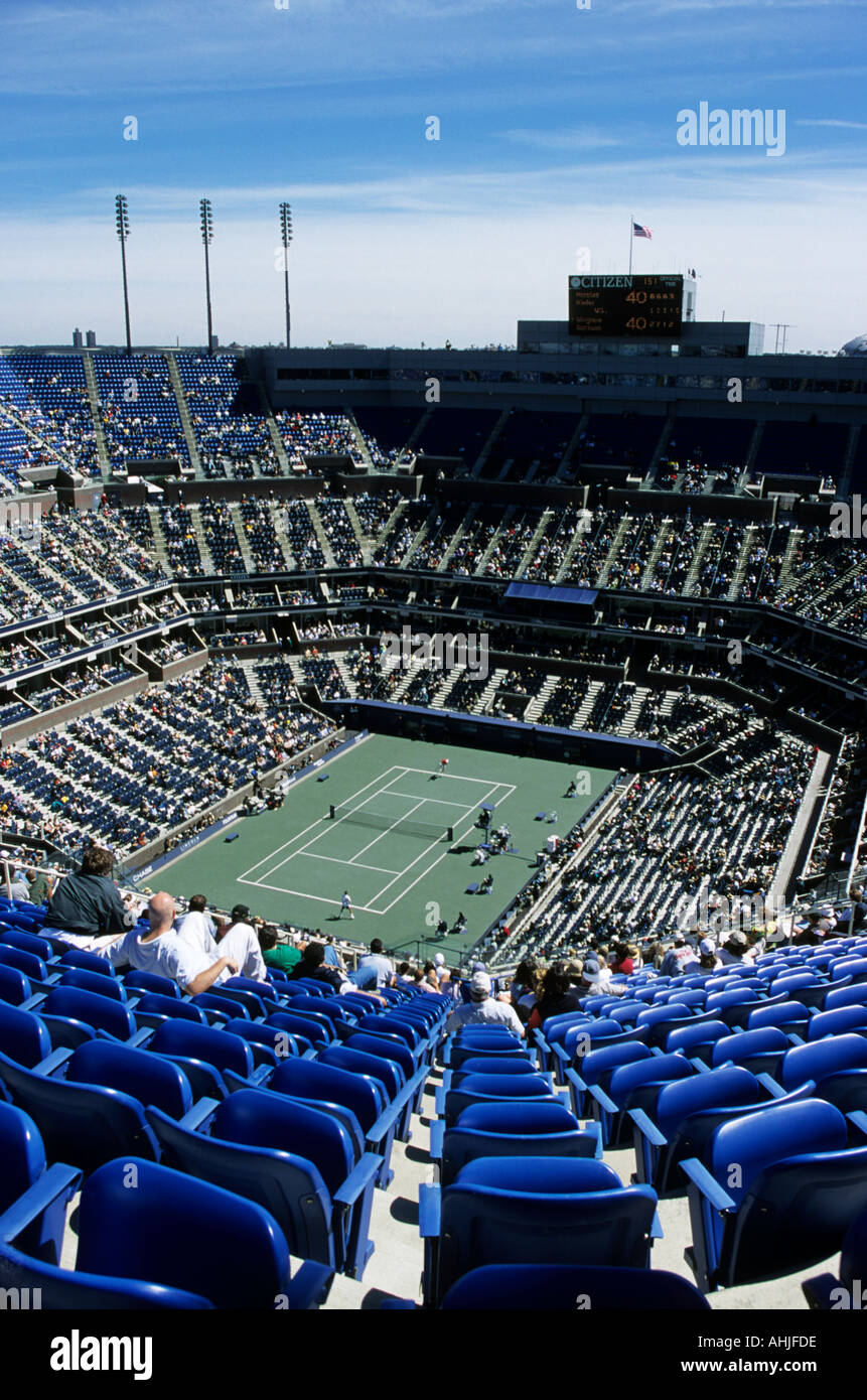 Vue d'ensemble depuis le sommet du stade Arthur Ashe, Flushing Meadows. US Open 2000, New York, États-Unis. Banque D'Images Vue d'ensemble depuis le sommet du stade Arthur Ashe, Flushing Meadows. US Open 2000, New York, États-Unis. Banque D'Images