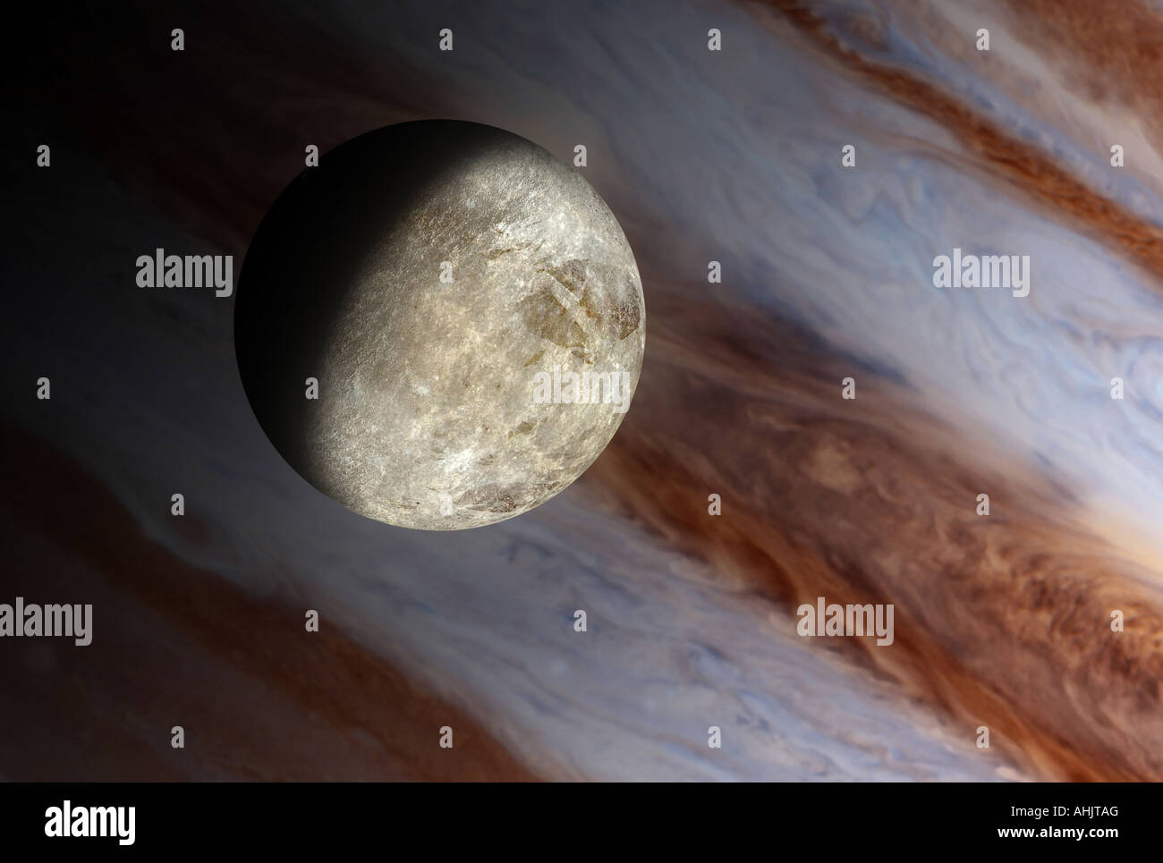 Petite lune est un thoretical reconstruction de la petite lune autour d'une planète géante gazeuse. Banque D'Images