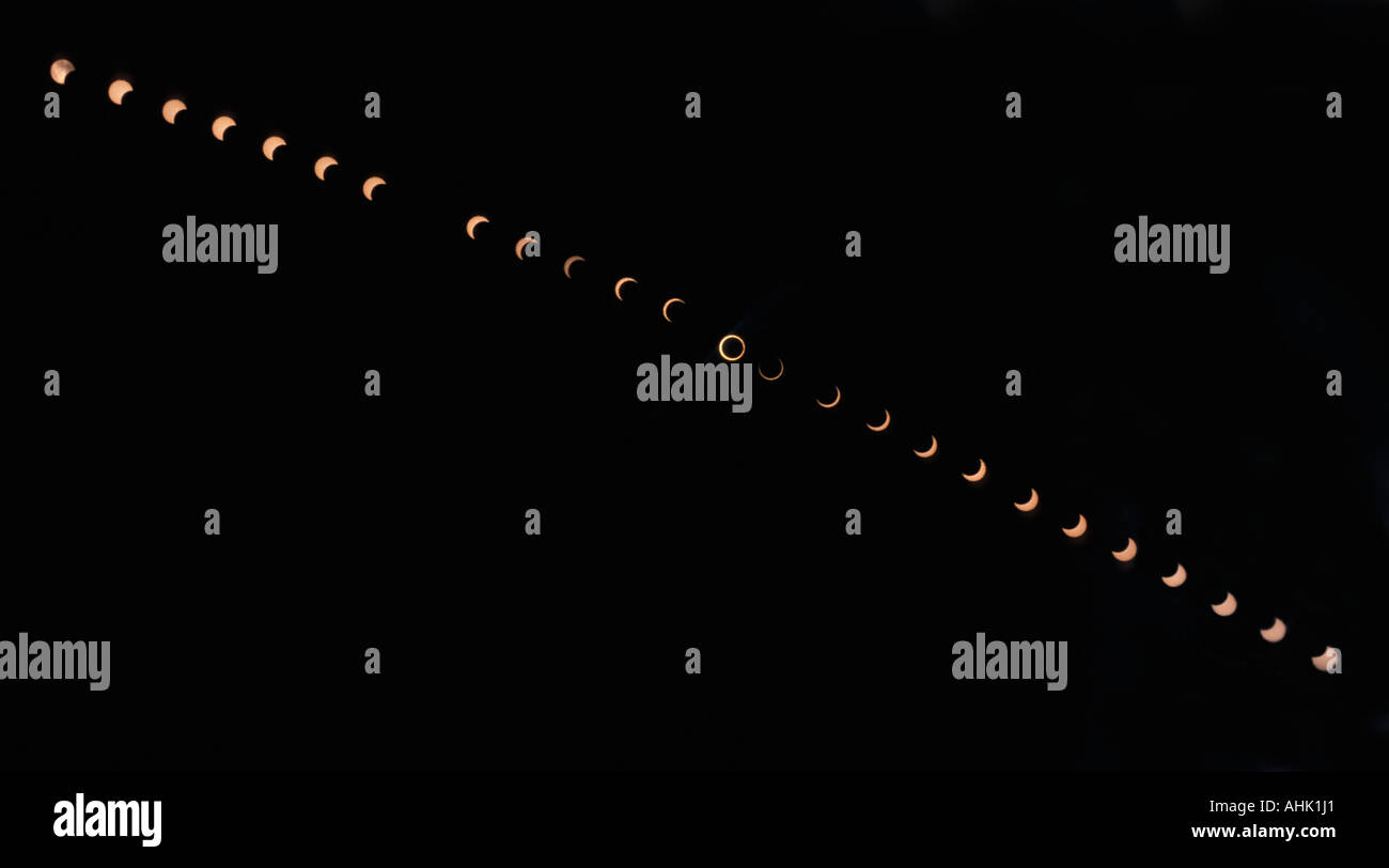 USA New Mexico Alamogordo exposition multiple séquentielle de l'éclipse solaire annulaire du 10 mai 1994 Banque D'Images