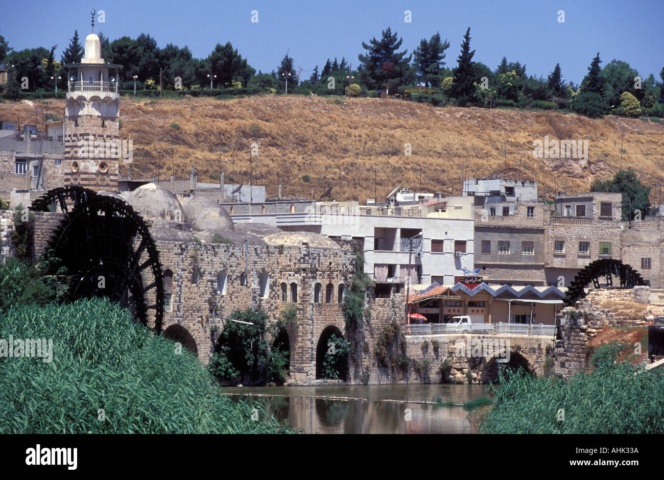 Les roues hydrauliques ou Norias, Hama, en Syrie. Banque D'Images