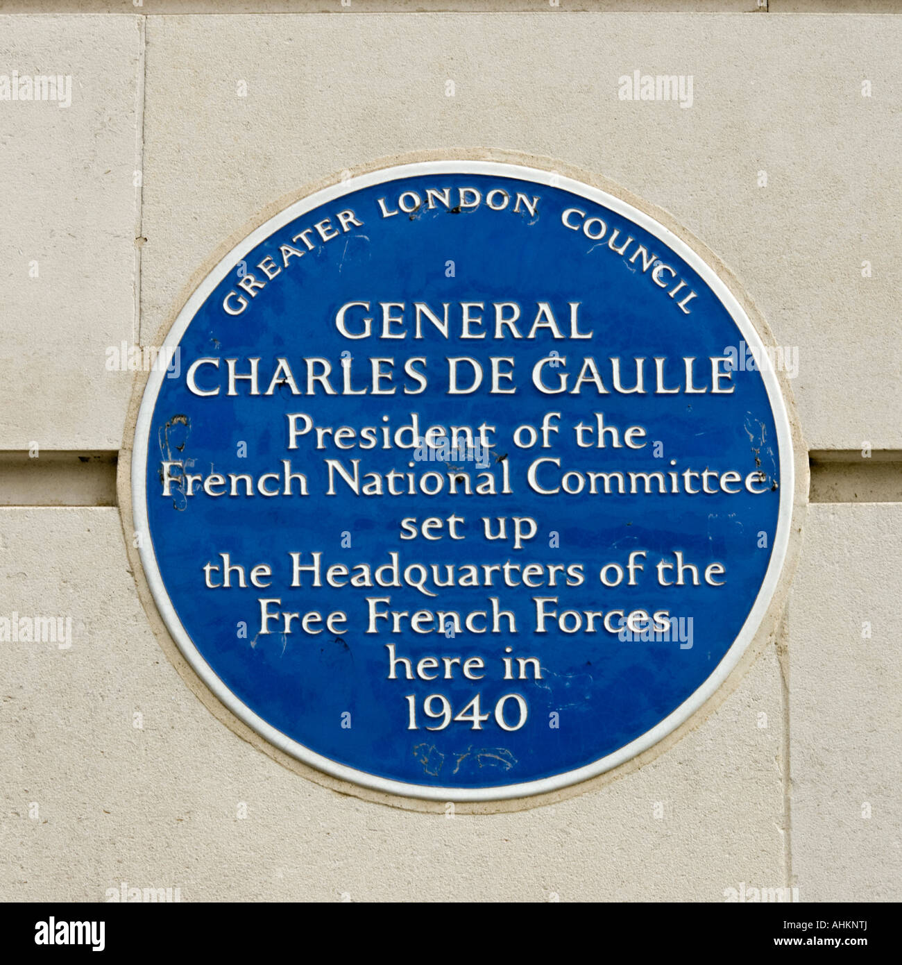 Blue plaque commémorant Charles de Gaulle s séjour à Londres Banque D'Images