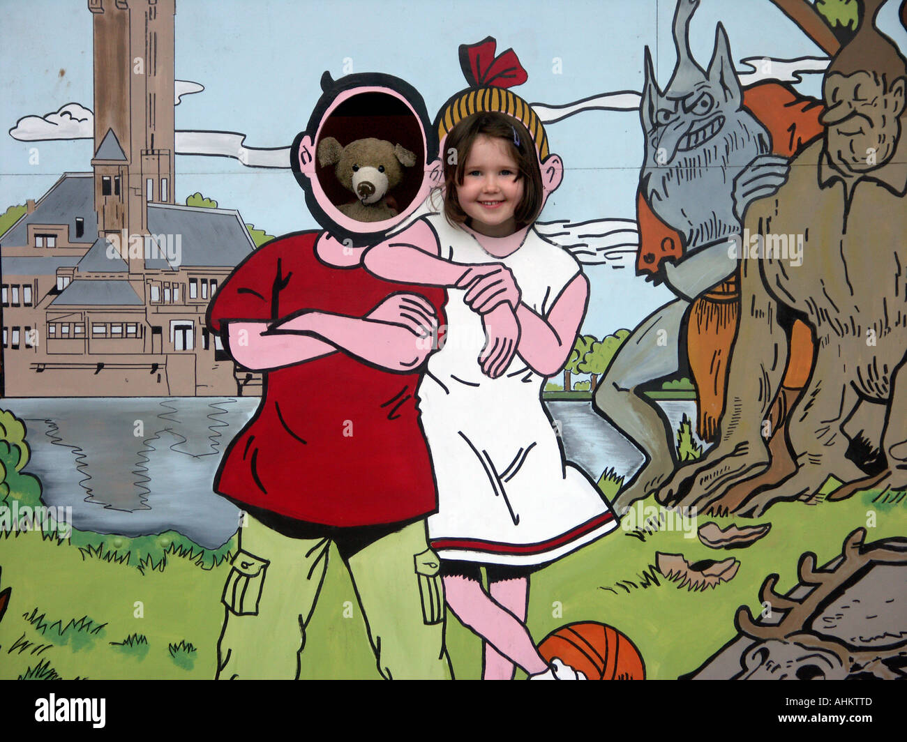 Jeune fille à l'ours dans la caricature d'administration à la Musée Kroller Muller, le Parc national Hoge Veluwe, les Pays-Bas Banque D'Images