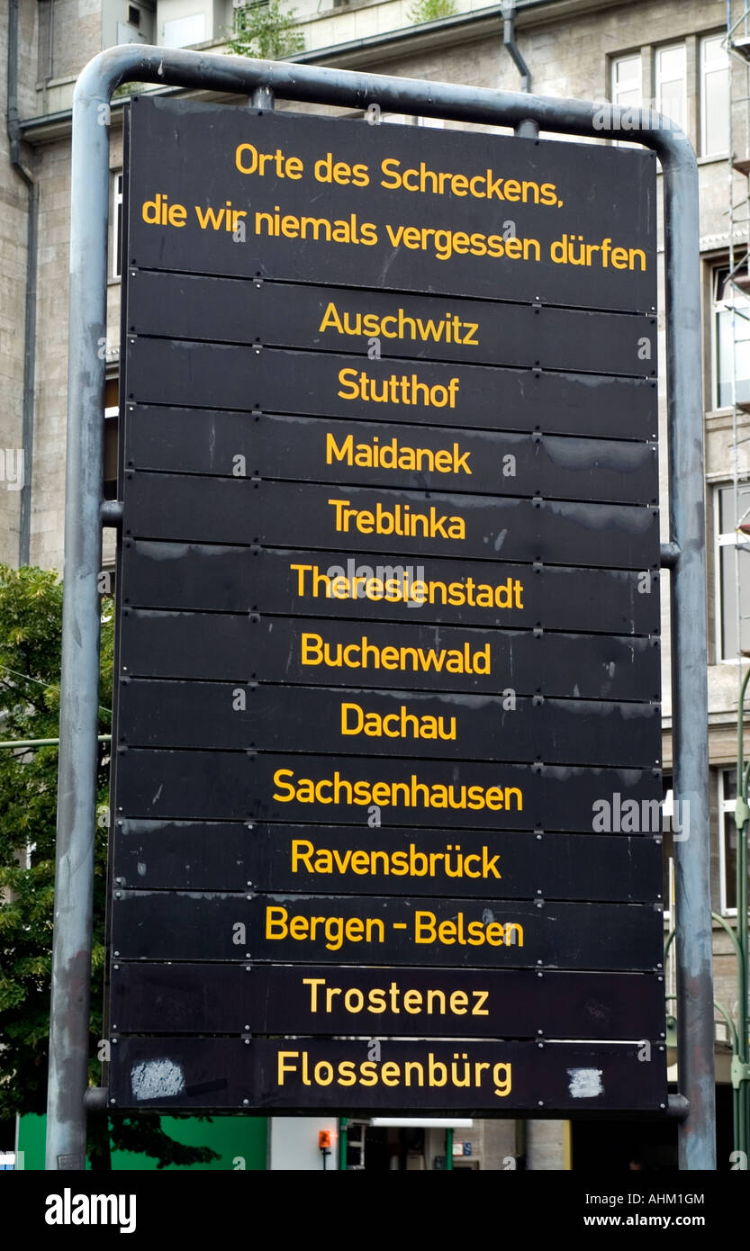 Dachau Auswchwitz Theresienwald Stutthof Ravensbruck Sachsenhausen Bergen Belsen Trostenez Maidanek Buchenwald Treblinka Banque D'Images